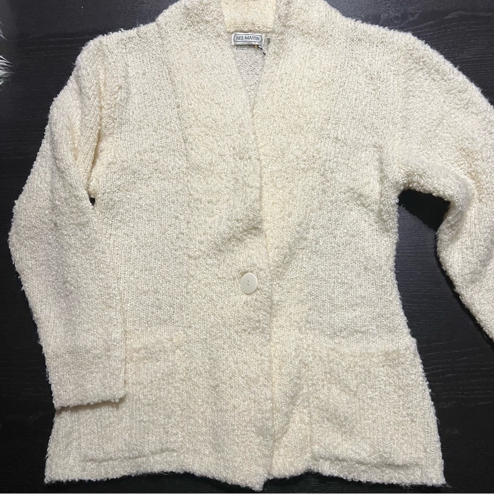 Vintage Neil Manson Cream Bouclé Cardigan Sweater